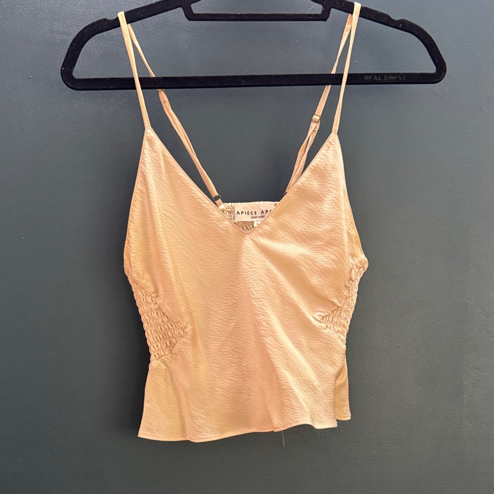 Apiece Apart Beige V Neck Silk Crop Top